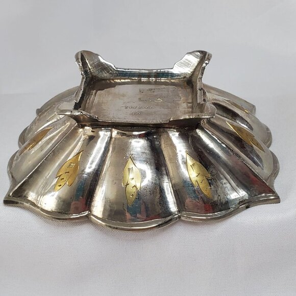 Vintage Silver Tone Brass Inlay Jewelry Trinket Box Floral Design Made in India - Picture 10 of 16